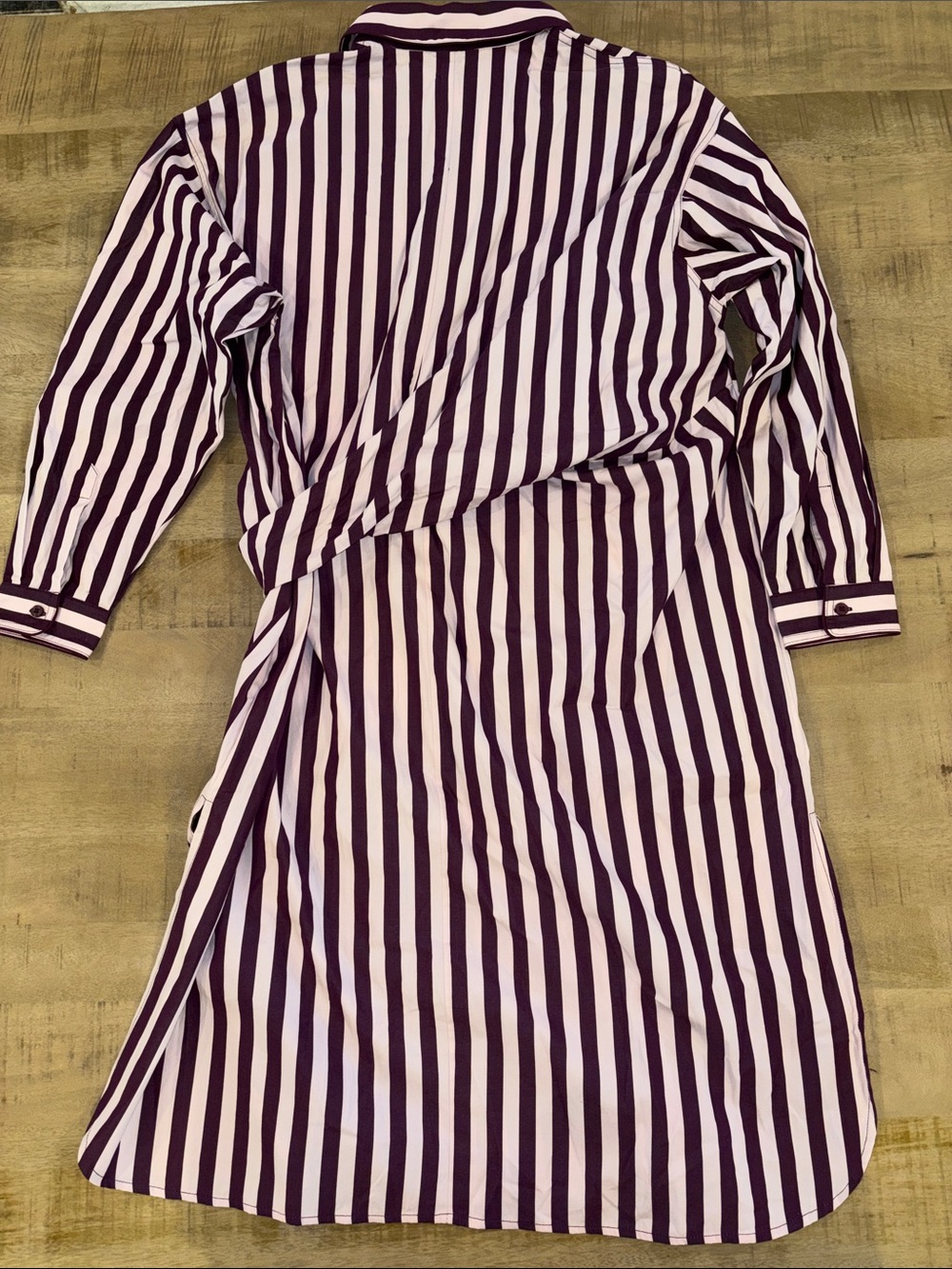 FRNCH Audry Striped Button-Front Dress Bow Tie Pink Purple Large NWT 100% Cotton - Picture 10 of 10